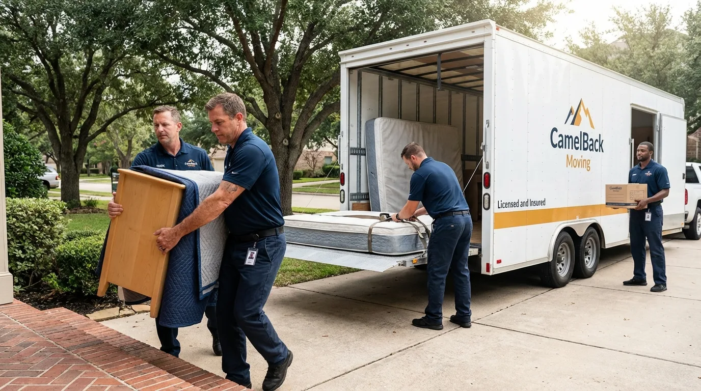 Crew loading residential truck for cross-state move from Watervliet, NY