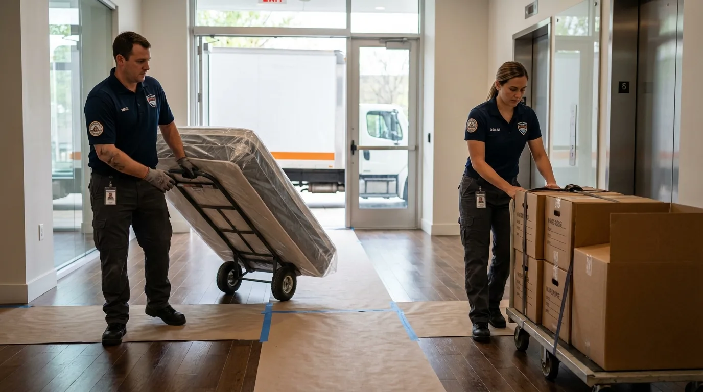 Professional apartment movers loading elevator in Watervliet, NY