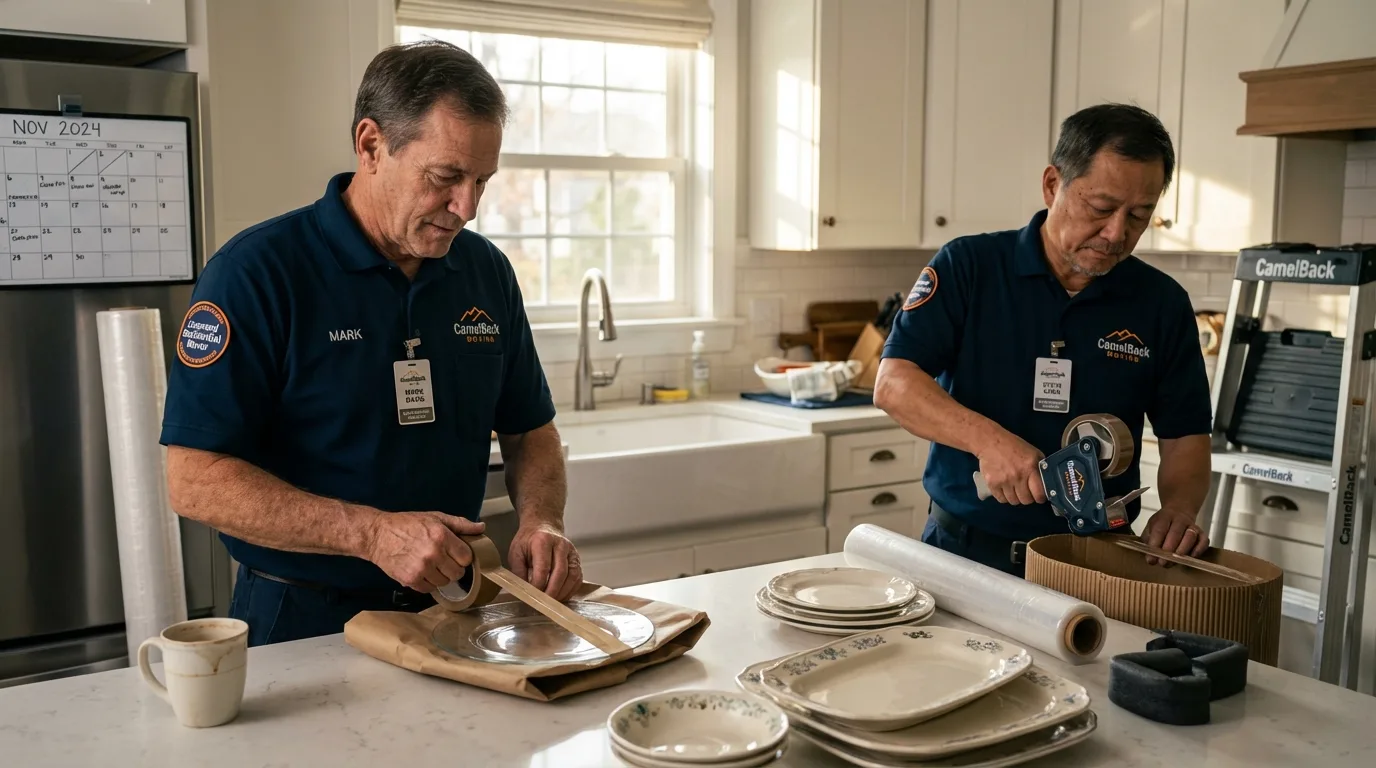 Professional crew packing kitchen dishware in Watervliet, NY